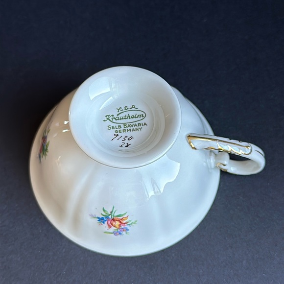 K&A Krautheim Bavaria Germany DEMITASSE Tea Cup & Saucer Floral Scrolls Blue Rim - Picture 5 of 10